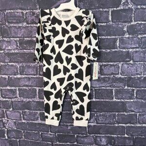 Cat & Jack 6-9 Months Baby Girls' Black White Heart Ruffle Romper Snaps